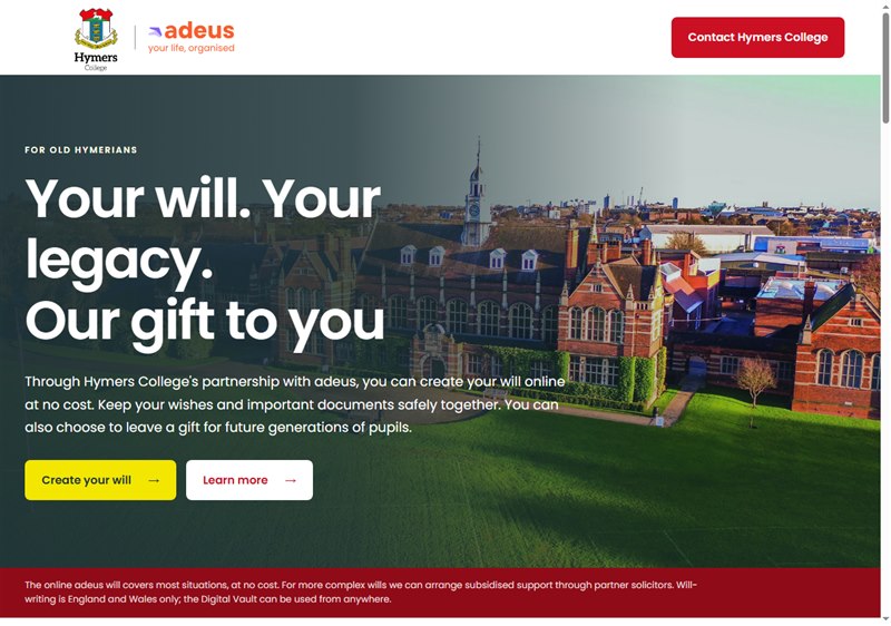 Hymers College co-branded landing page
